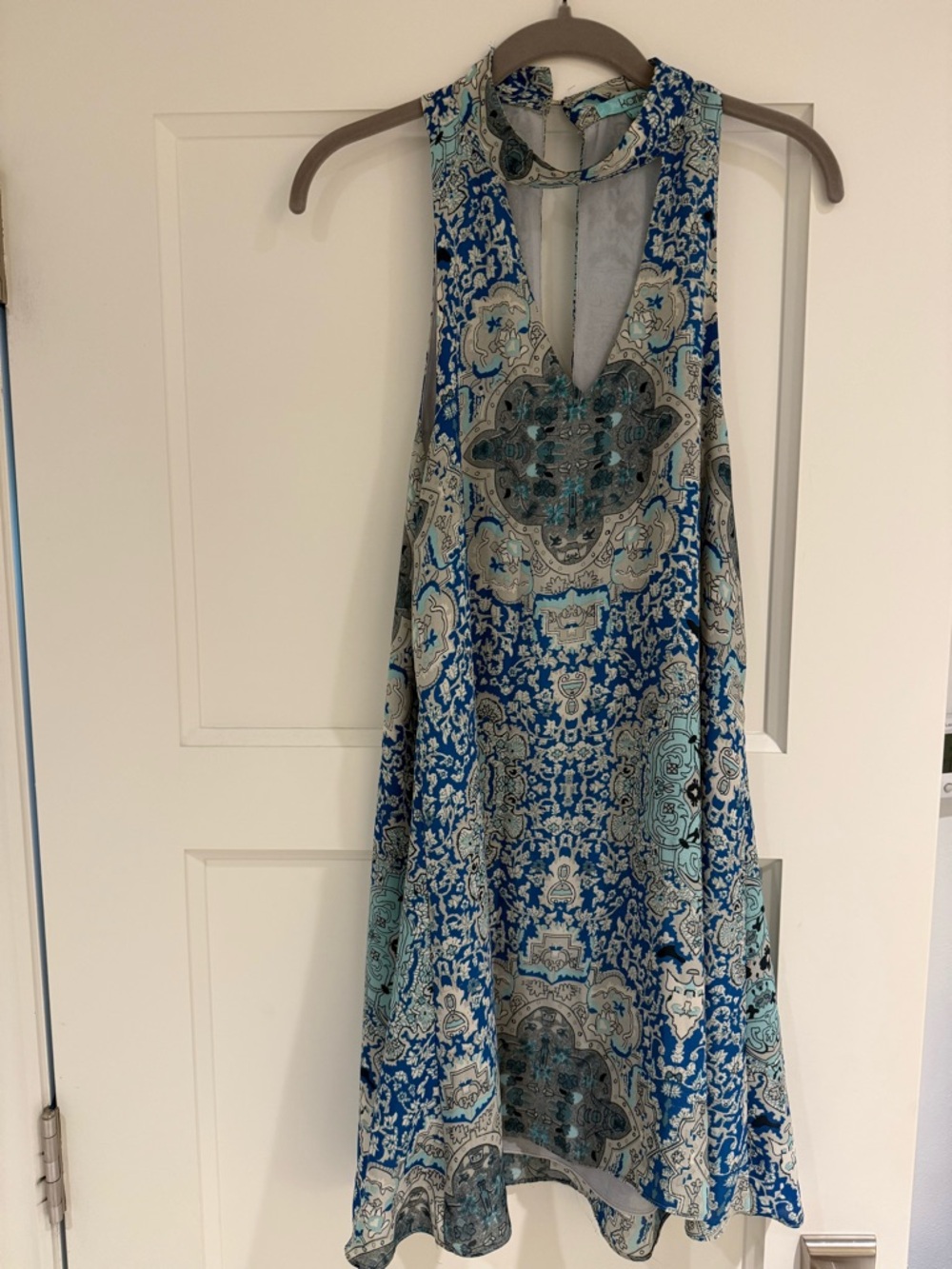 Karlie Blue and White Paisley Halter Mini Dress
